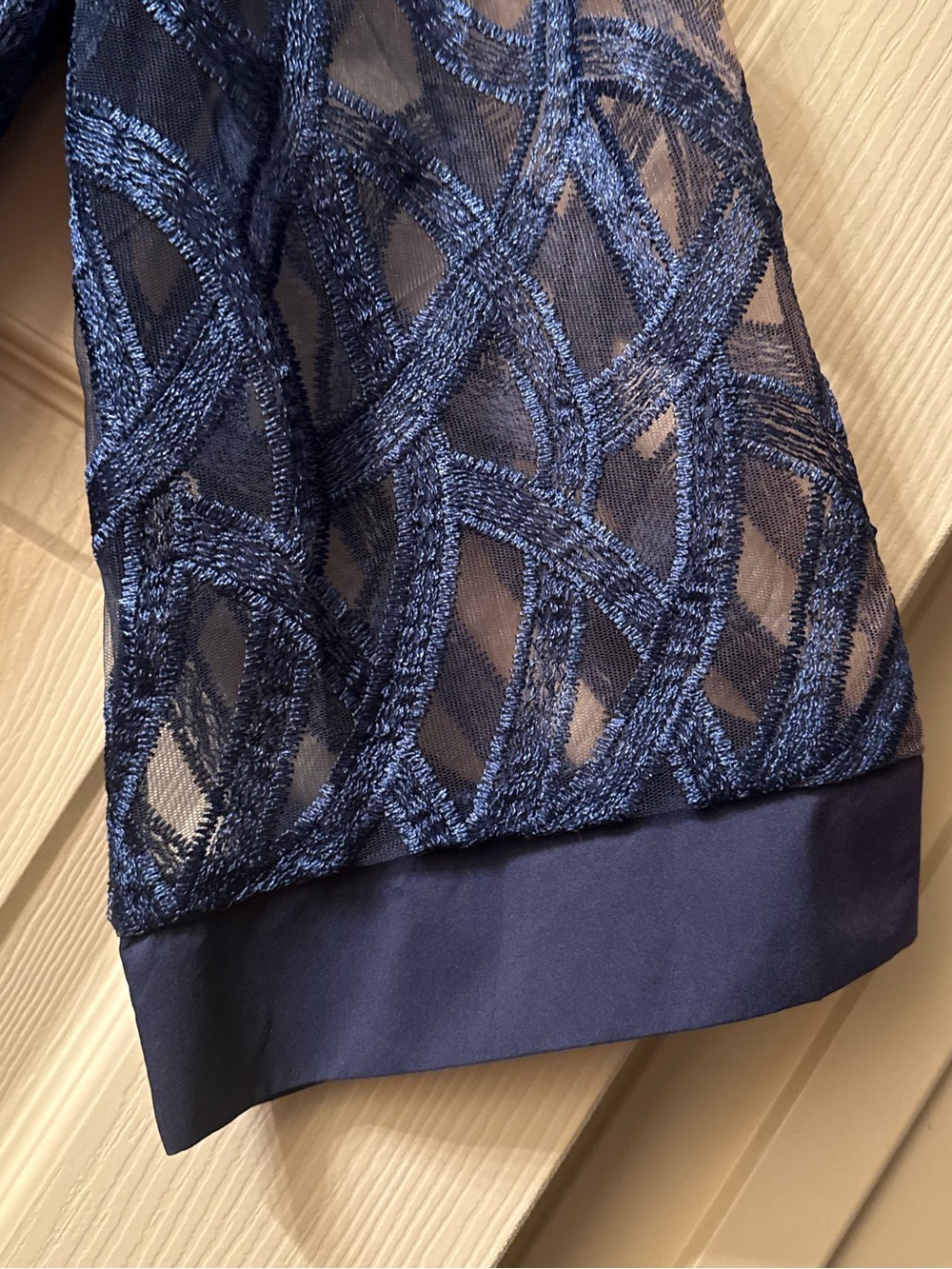 Elegant Lace Overlay Tunic Layered Mesh 3/4 Sleeve Top Navy 1XL - Picture 3 of 8